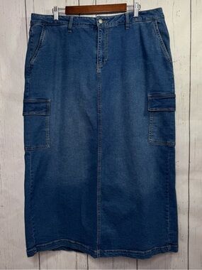 Alivia Ford Denim Cargo Midi Skirt Size 16W Blue Utility Modest Y2K Streetwear